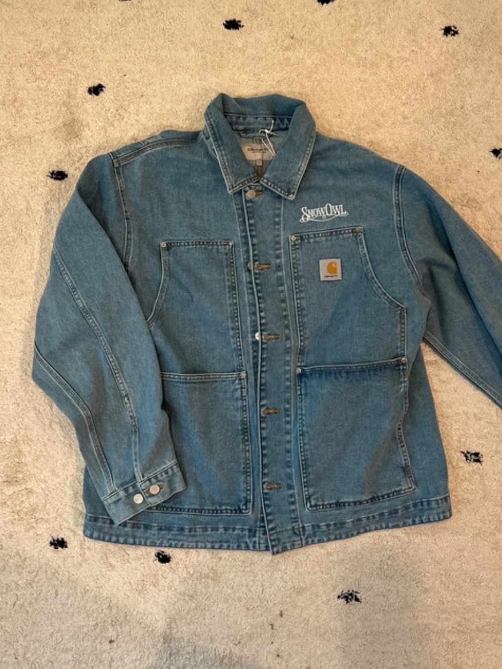 Carhartt Blue Denim Lightweight Work Jacket with Snow Owl Embroidery